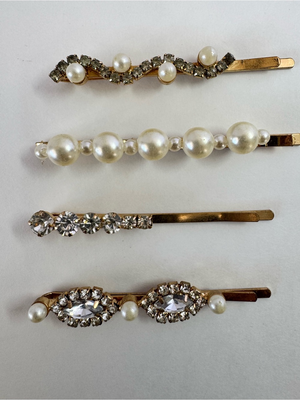 Gold-Tone Pearl & Crystal Hair Pin Set - White Pearls, Clear Crystals